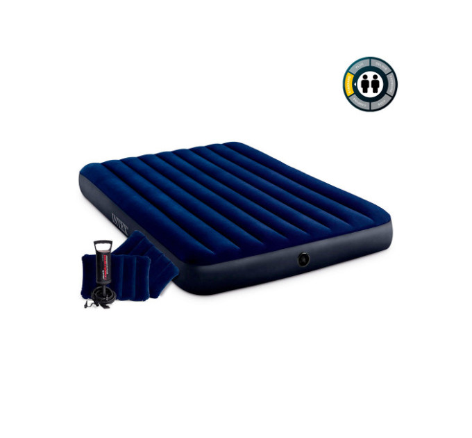 64765 Надувной матрас 152х203х25см "Classic" с подушками и насосом, до 272кг