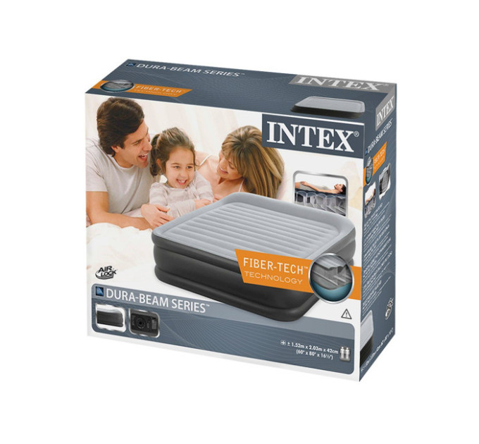 64436 Надувная кровать Deluxe Pillow Rest Raised Bed 152х203х42см, встроенный насос 220V