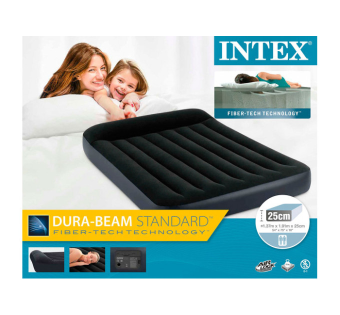 64148 Надувной матрас 137х191х25см с подголовником, встр.насос 220В, до 272кг