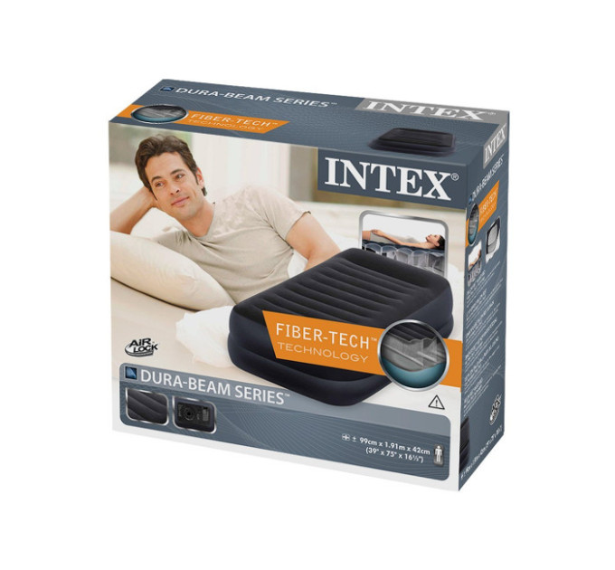 64422 Надувная кровать Pillow Rest Raised Bed 99х191х42см с подголовником, встроенный насос 220V