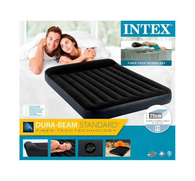 64143 Надувной матрас 152х203х25см с подголовником, до 272кг