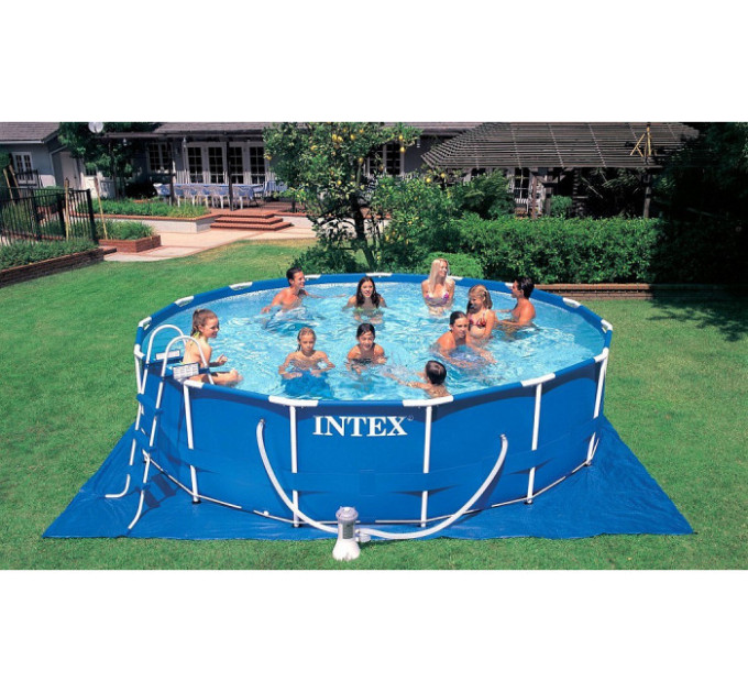 28232 Каркасный бассейн Metal Frame 457х91см, фильтр-насос 220В, лестница, тент, подстилка