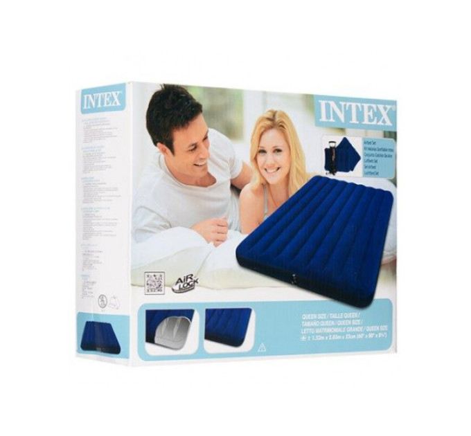 68765 Надувной матрас 152х203х22см "Classic" с подушками и насосом, до 272кг