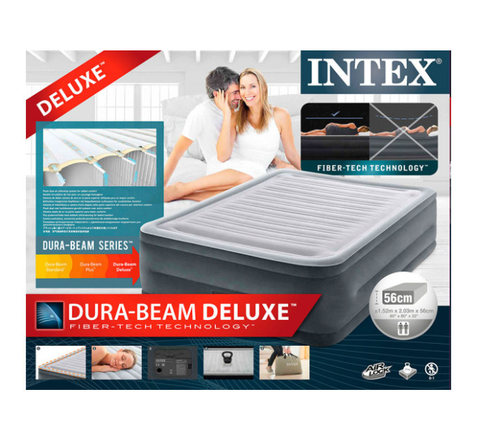 64418 Надувная кровать 152х203х56см "Comfort-Plush" встр.нас. 220В, до 272кг