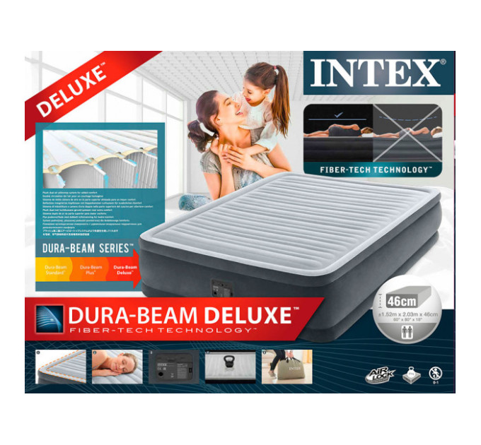 64414 Надувная кровать 152х203х46см "Comfort-Plush" встр.нас. 220В, до 272кг