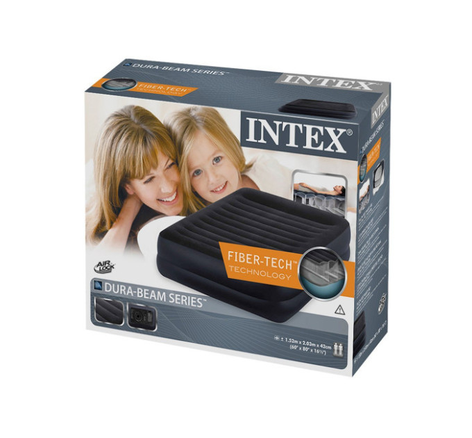 64424 Надувная кровать Pillow Rest Raised Bed 152х203х42см с подголовником, встроенный насос 220V