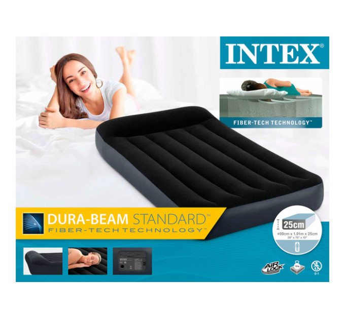 64146 Надувной матрас 99х191х25см с подголовником, встр.насос 220В, до 136кг