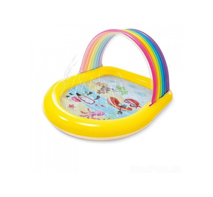 57156 Детский надувной бассейн 147х130х86см "Радуга" с навесом и фонтанчиками, 84л, от 2 лет