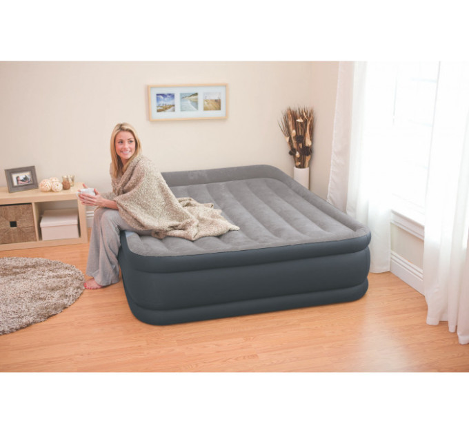 67738 Надувная кровать Deluxe Pillow Rest Raised Bed 152х203х43см с подголовником, встроенный насос 220V