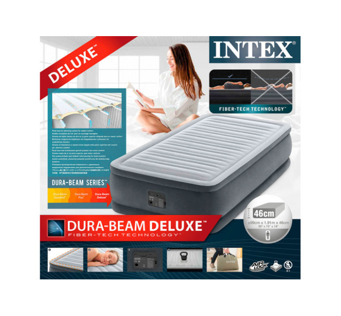 64412 Надувная кровать 99х191х46см "Comfort-Plush" встр.нас. 220В, до 136кг