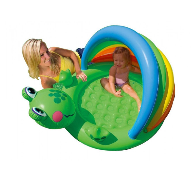 57416 Детский надувной бассейн 114х99х69см "Лягушка" от 1 до 3 лет с надувным дном