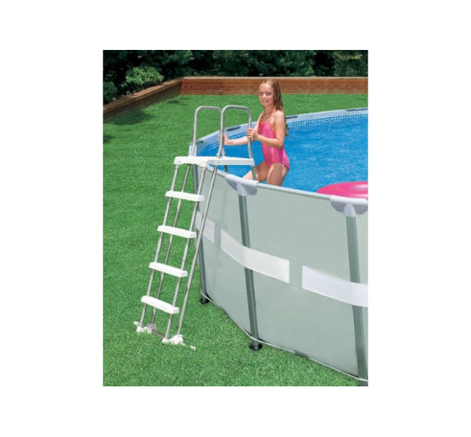 28077 Лестница для бассейнов до 132см, 4 ступеньки, с площадкой, с защитой