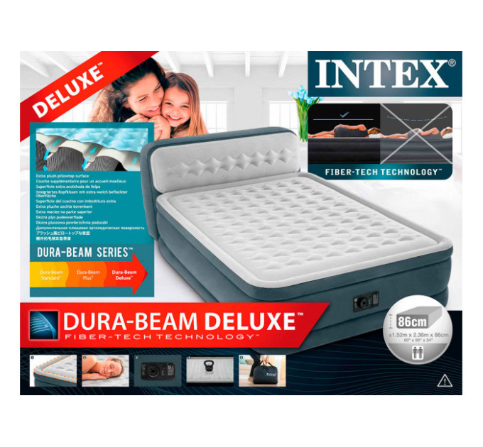 64448 Надувная кровать 152х236х86см "Ultra Plush Headboard" со спинкой, встр.нас. 220В, до 272кг