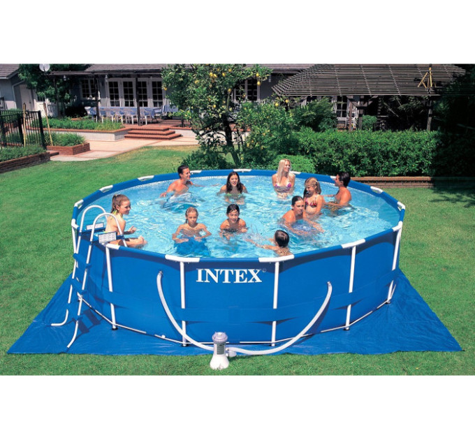 28234 Каркасный бассейн Metal Frame 457х107см, 14614л, фильтр-насос 3785л/ч, лестница, тент, подстилка