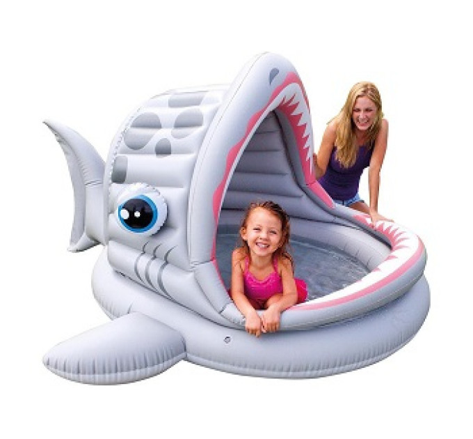 57120 Детский надувной бассейн 201x198x109см "Акула" с навесом, 121л, от 2 лет