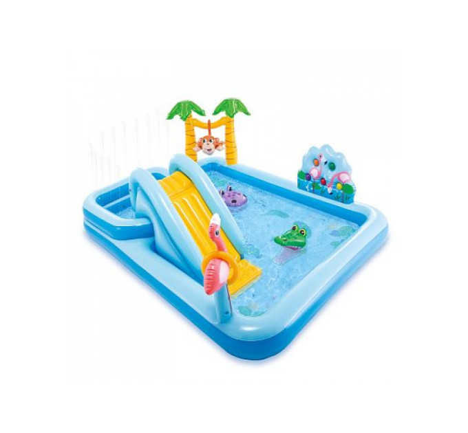 57161 Игровой центр 244х198х71см "Приключения в джунглях" с разбрыз, горк и игруш, 493л, до 81кг, от 2 лет