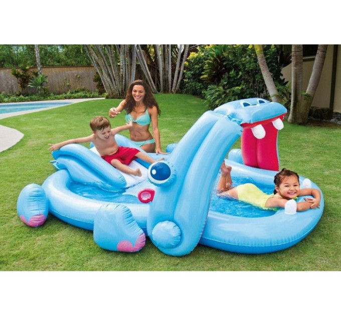 57150 Игровой центр 221х188х86см "Бегемот" с горкой и распылителем, 227л, 81 кг, от 3 лет